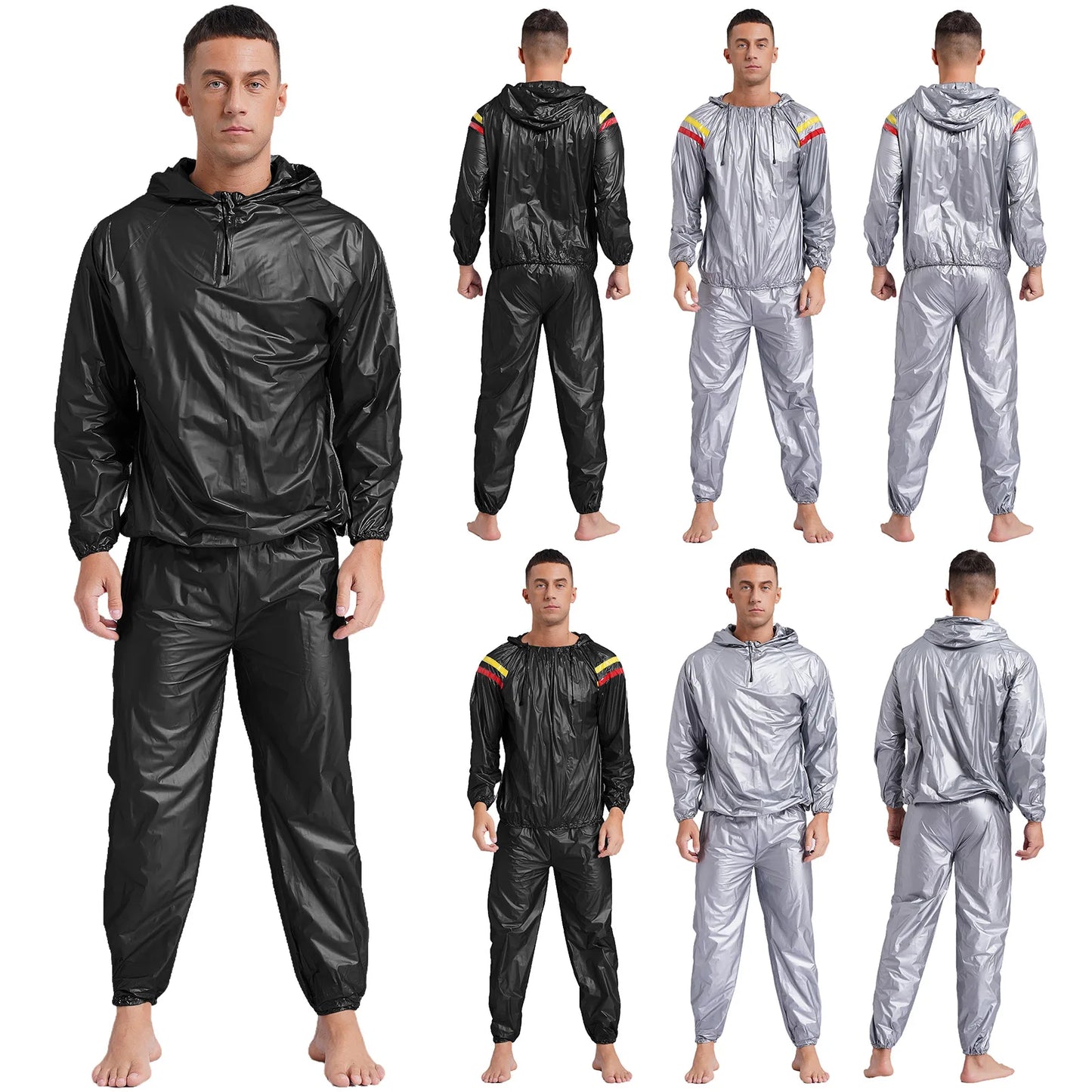 Men's Sauna Sweat Sets Long Sleeve Hooded Jacket/Pants