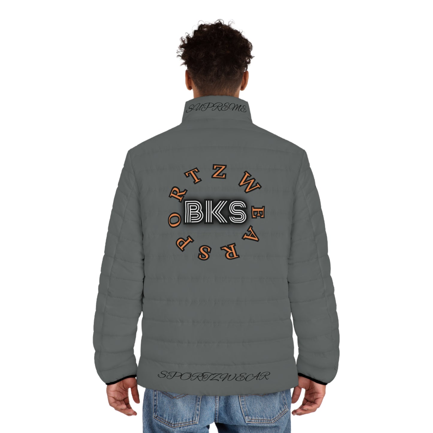 Biker Men's Puffer Jacket Grey/Orange (PJ 401a)