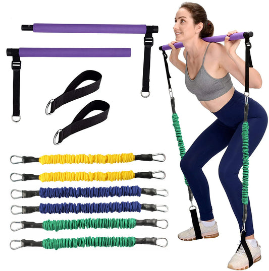 Portable Pilates bar kit with Resistance Bands for Home Workout,Pilates bar Workout Gear Supports Full Body Workout 20-300LBS