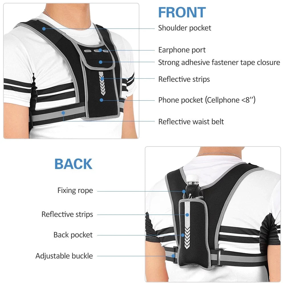 Running Vest Chest Phone Holder Reflective Workout Gear Sport Water Bag Backpack Cycling Trail Hydration Knapsack Water Rucksack